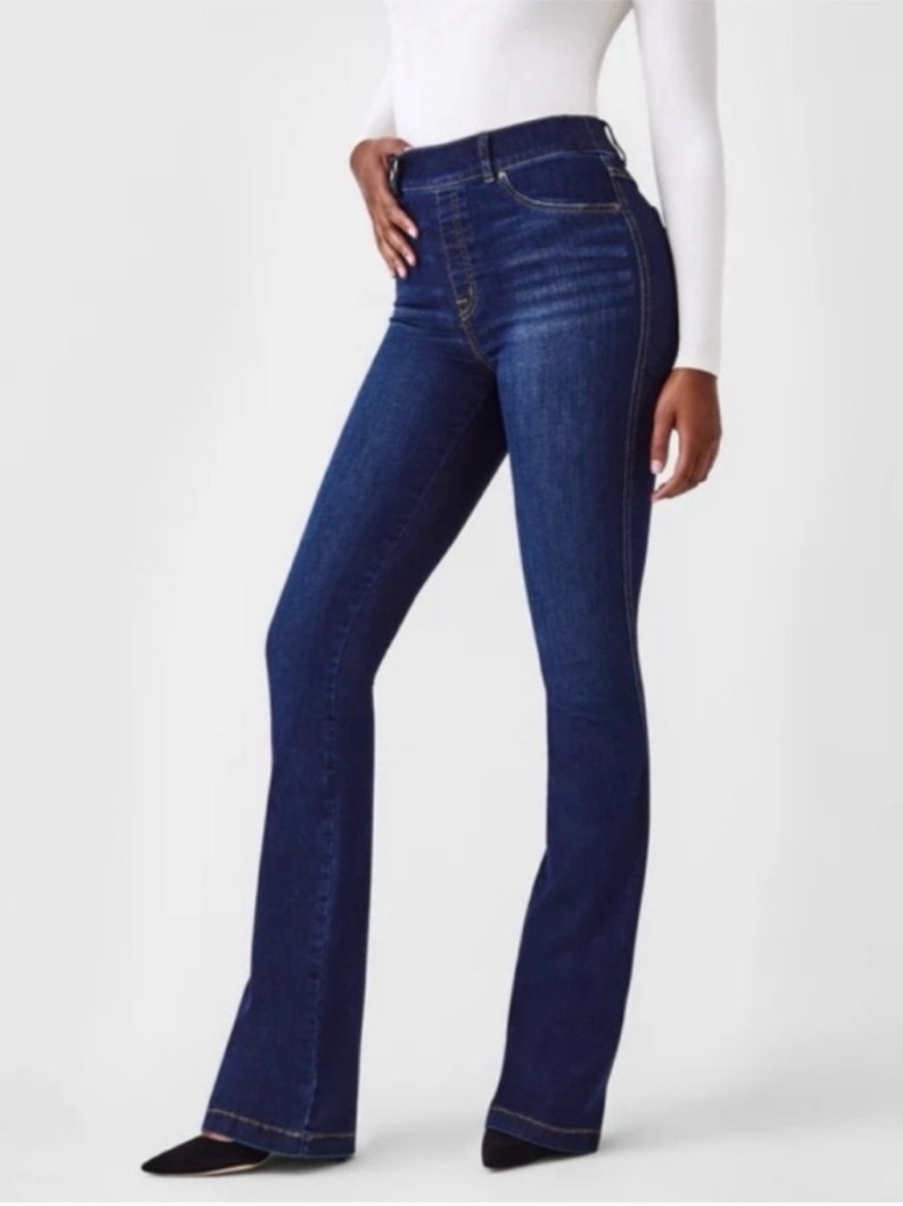 Spanx Flare Pull On Jeans In Midnight Blue Shade Size Small